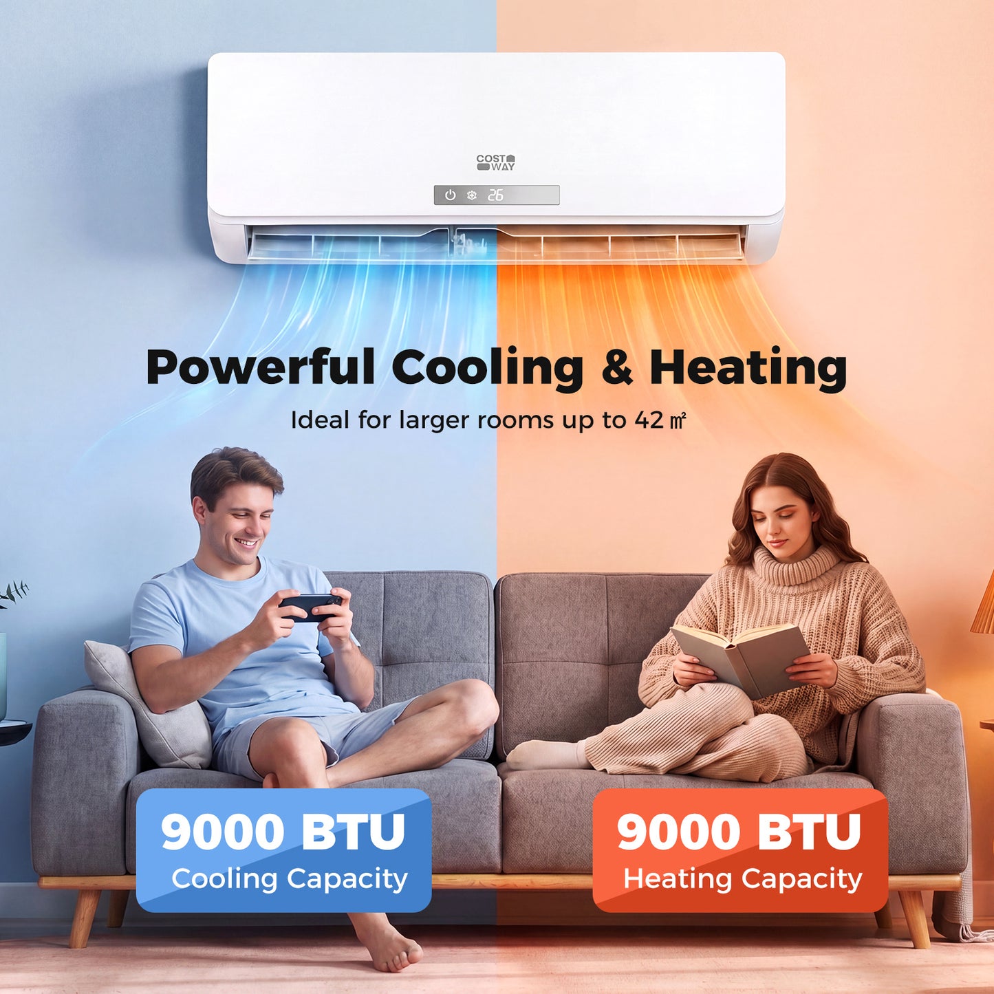 9000 BTU Mini Split Air Conditioner and Heater A++ Energy Efficient Split AC Cools Up to 42㎡