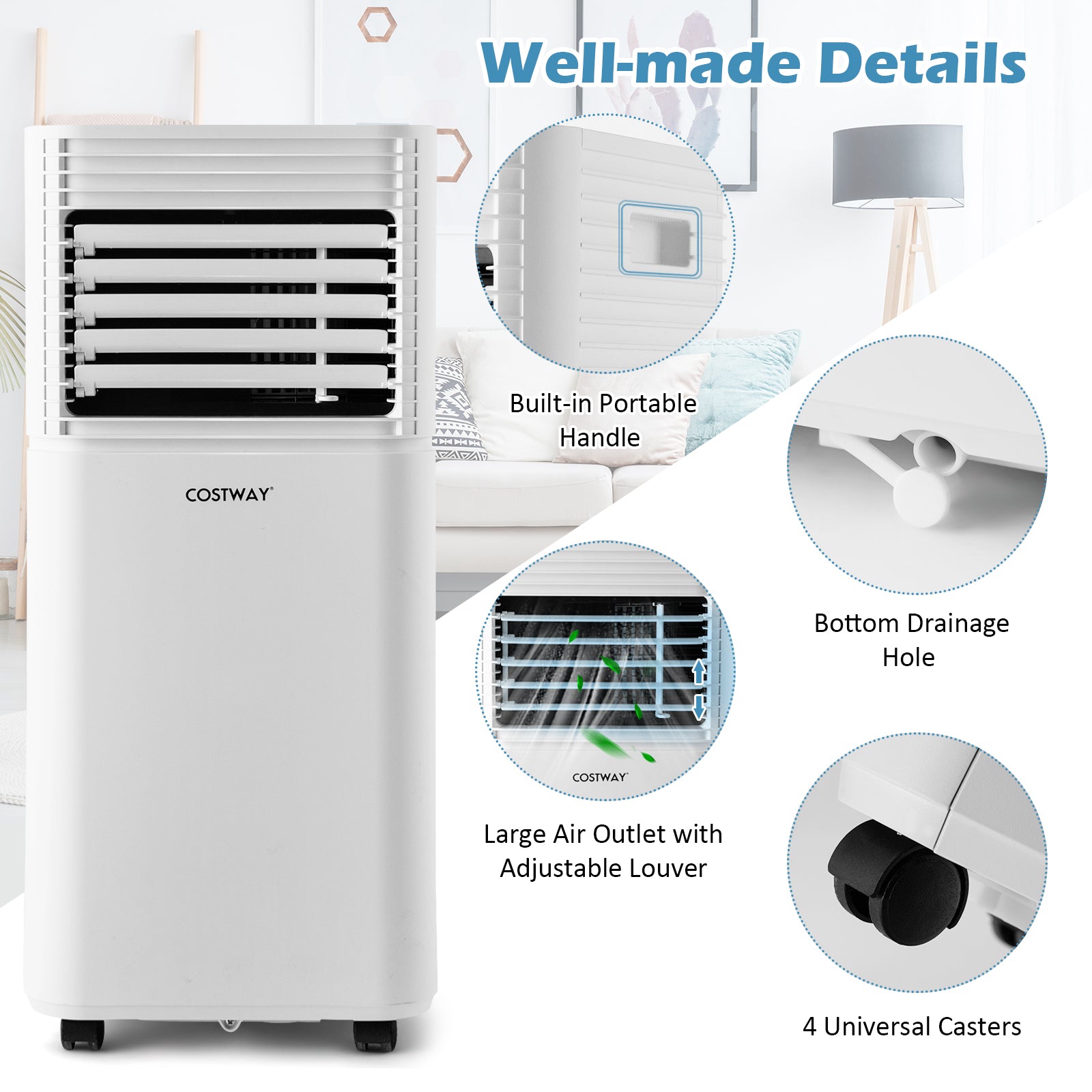9000 BTU 3-in-1 Portable Air Conditionerwith Fan and Dehumidifier Mode-Black