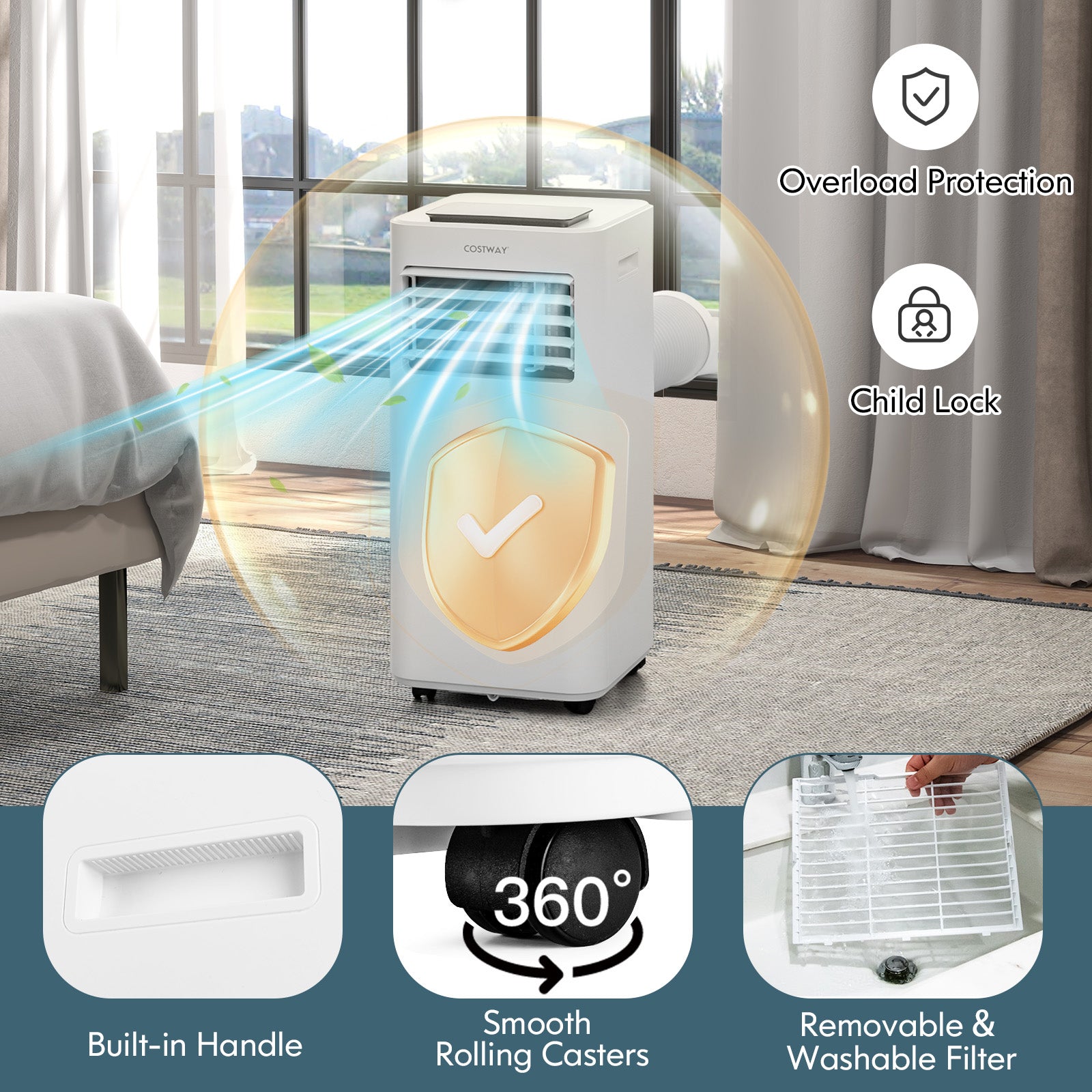 7000/9000 BTU 4-in-1 Portable AC Unit with Remote Control-9000 BTU