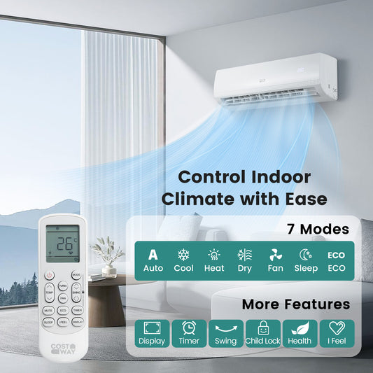 9000 BTU (2.6 kW) Mini Split Air Conditioner A++ Energy Efficient AC Unit-White