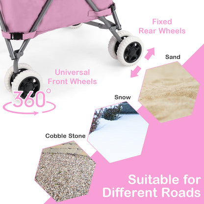90L Folding Shopping Trolley with Removable Waterproof Bag and Cover-Pink