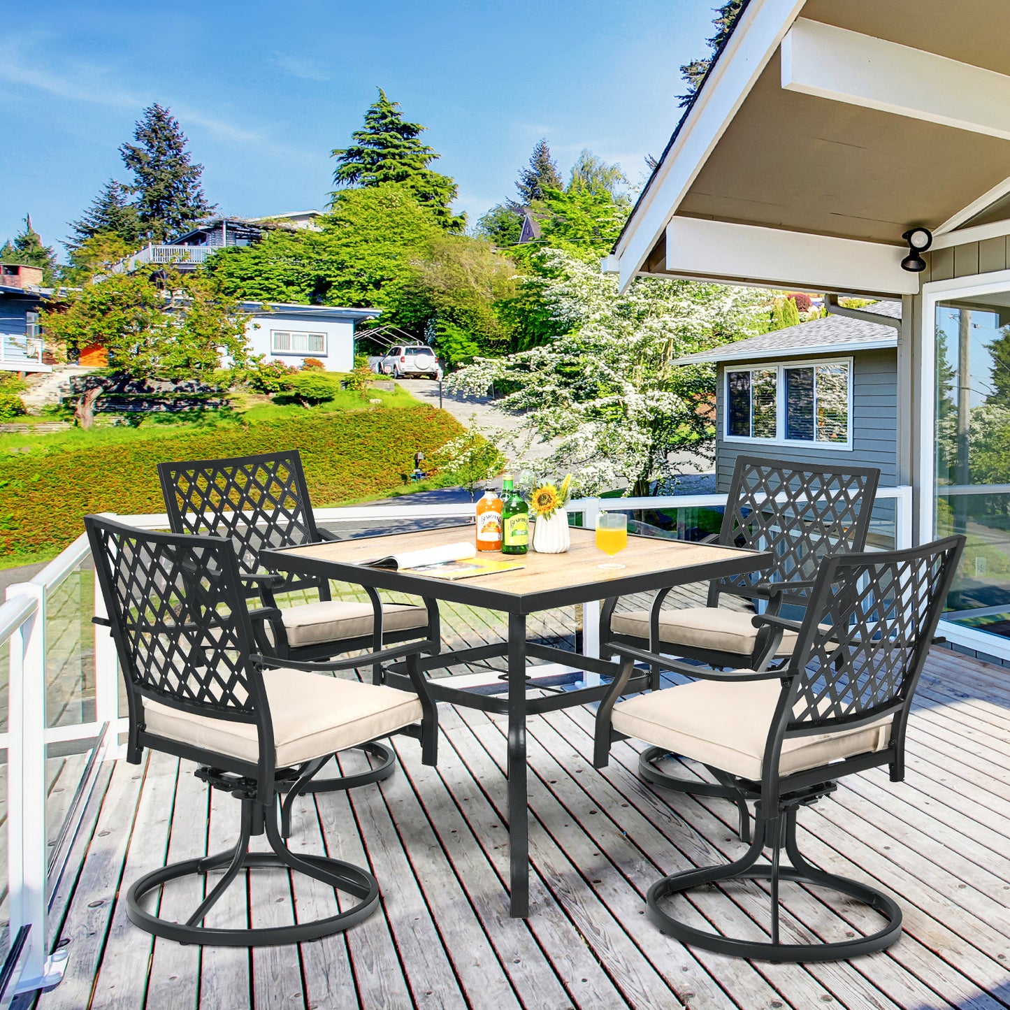 90 cm Square Patio Dining Table with Powder-Coated Steel Frame