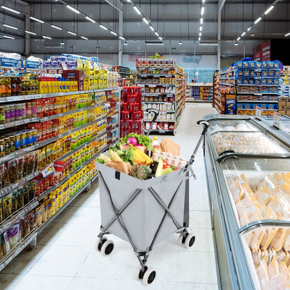 90L Folding Shopping Trolley with Removable Waterproof Bag and Cove-Grey