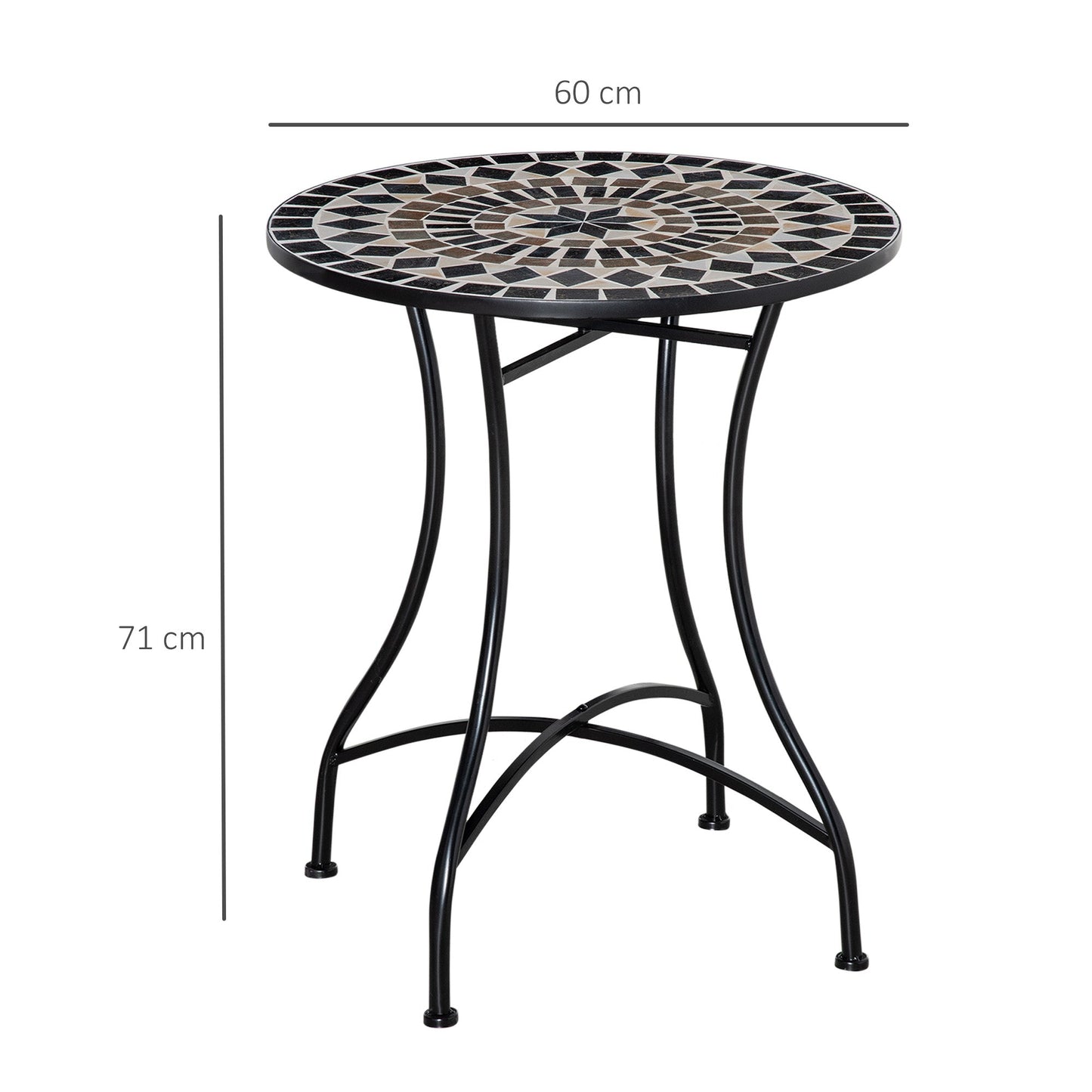Outsunny Î¦60cm Mosaic Outdoor Patio Table - Black