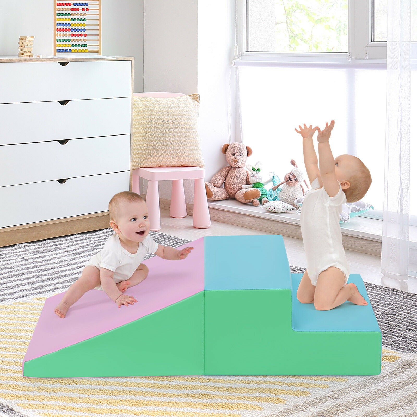 Toddler Climb and Crawl Foam Play Set-Pink &amp; Green