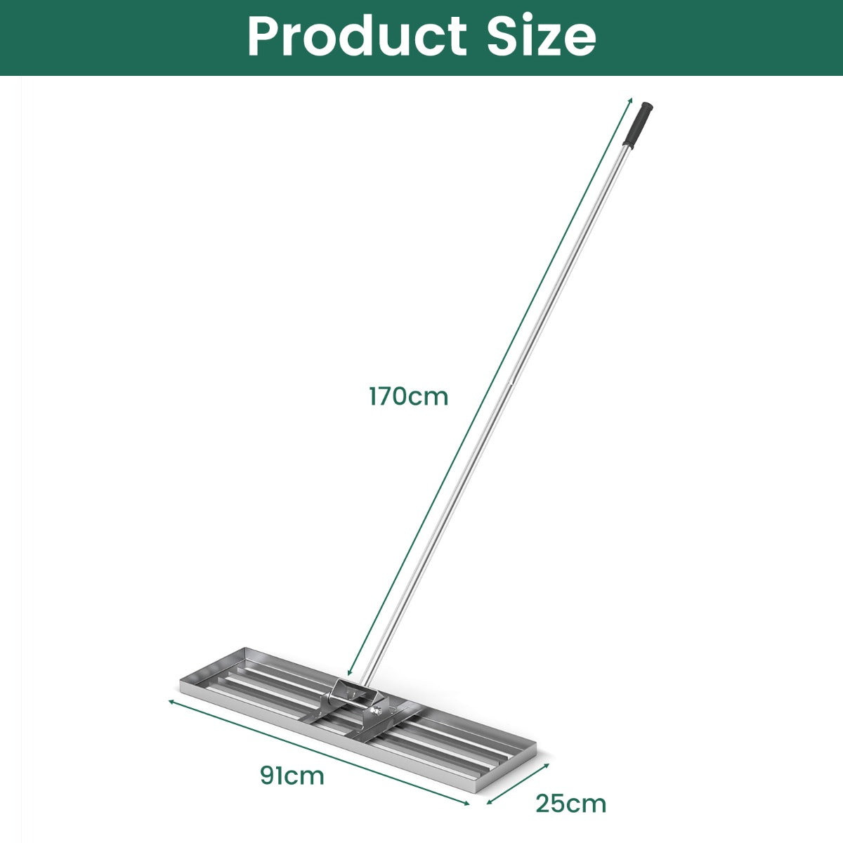 75/91/106 x 25cm Lawn Leveling Rak with Ergonomic Handle-91 x 25 cm-Silver