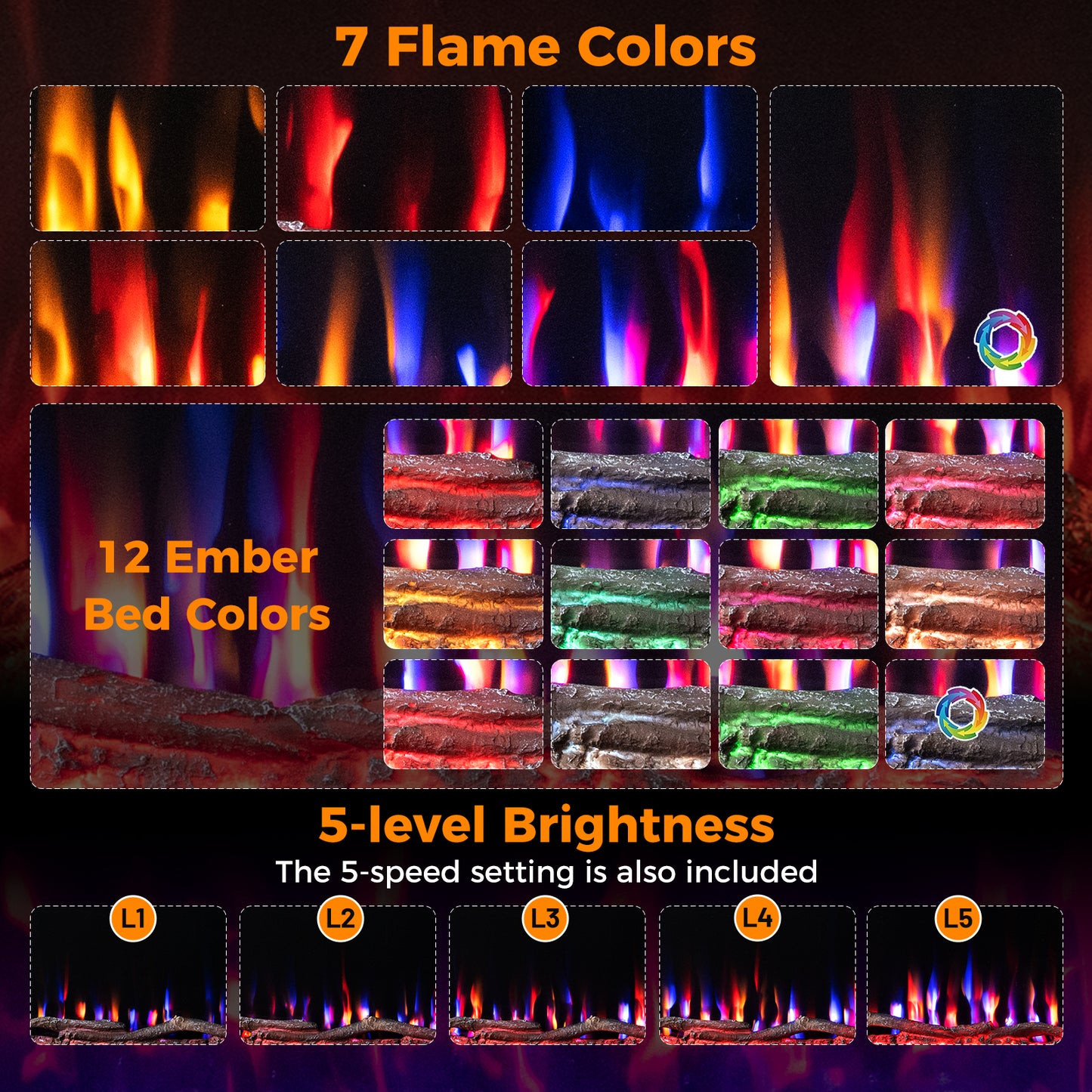 91cm Electric Fireplace with Remote and Multicolour Flame-91 cm