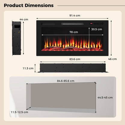 91cm Electric Fireplace with Remote and Multicolour Flame-91 cm