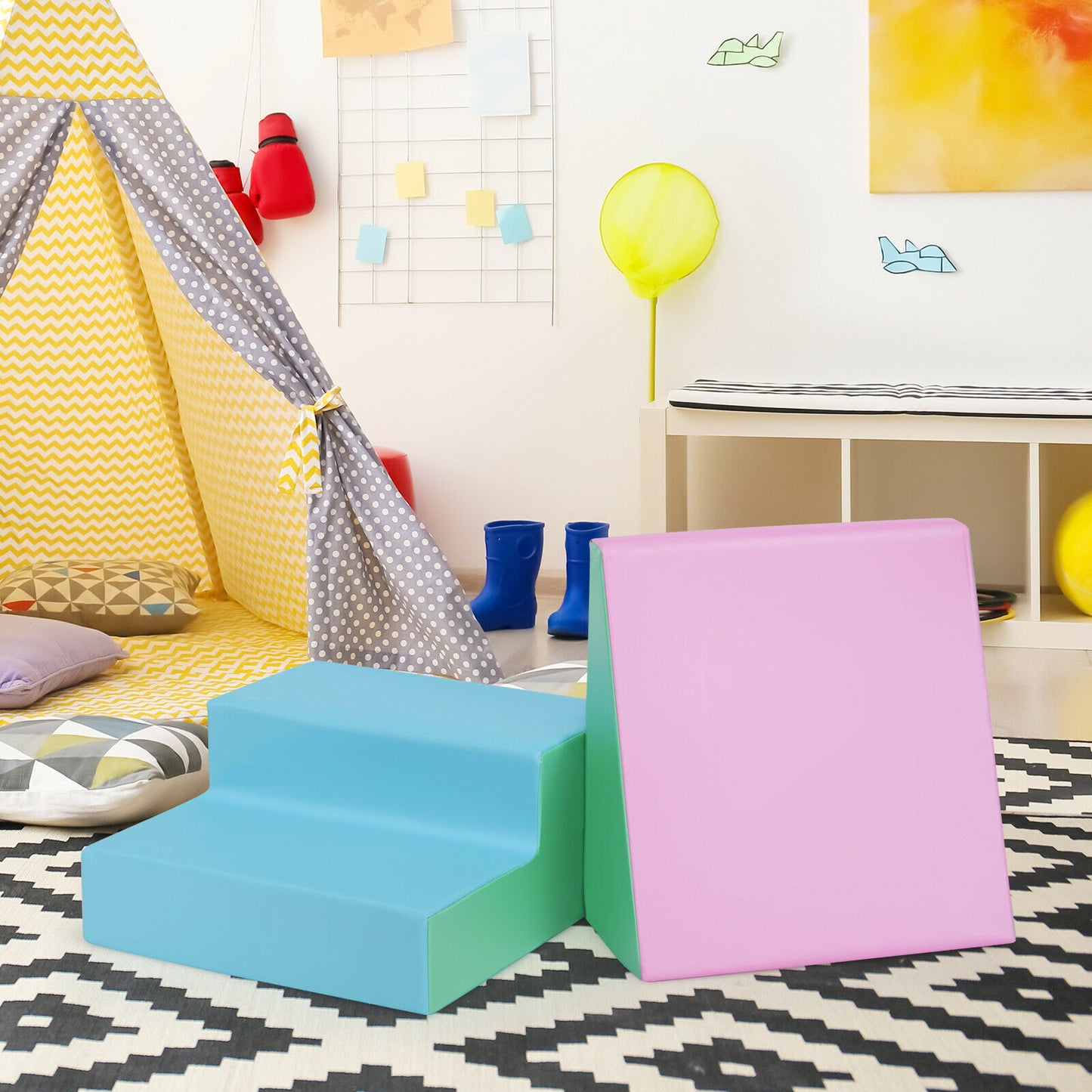 Toddler Climb and Crawl Foam Play Set-Pink &amp; Green