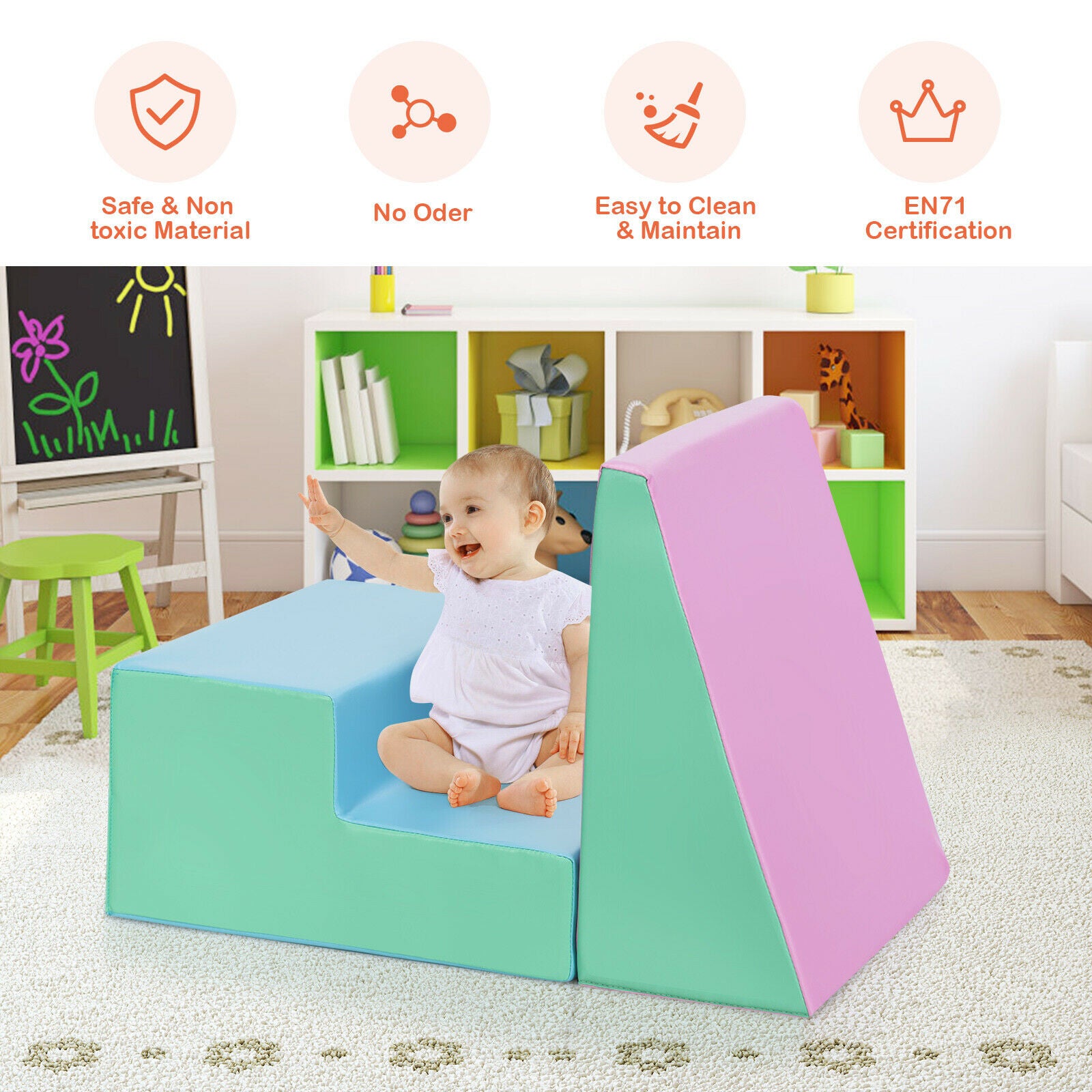 Toddler Climb and Crawl Foam Play Set-Pink &amp; Green
