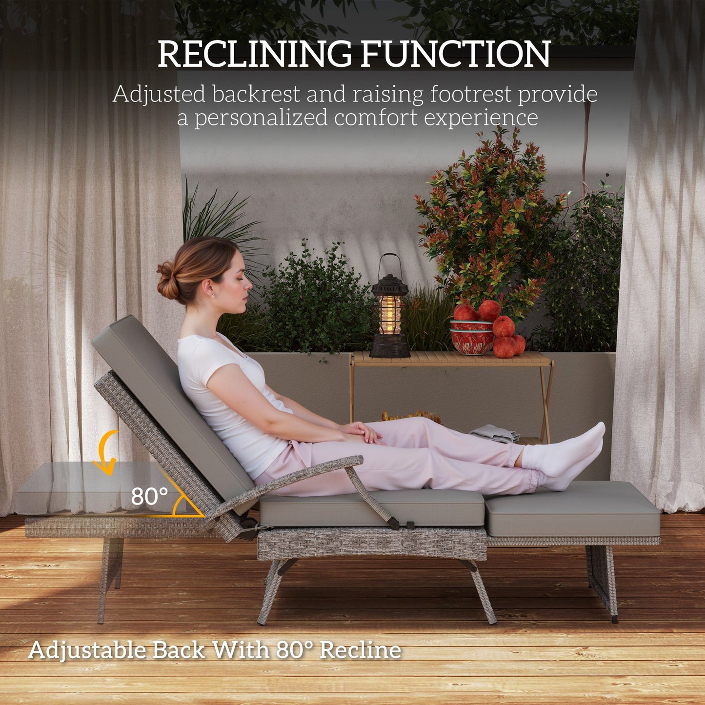 Outsunny 80Â° Reclining Rattan Lounger - Grey
