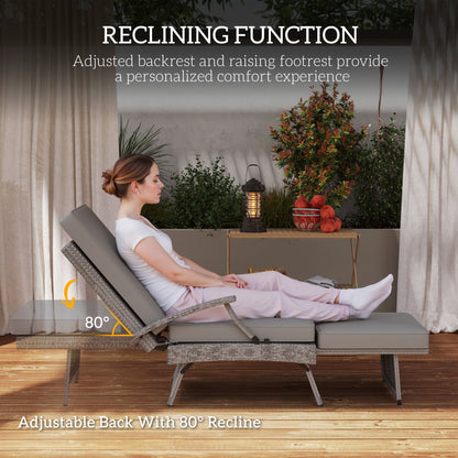 Outsunny 80Â° Reclining Rattan Lounger - Grey