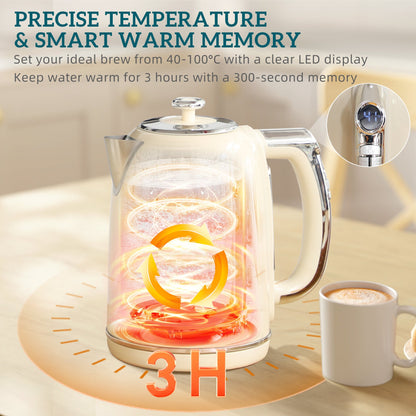 HOMCOM Polished Retro 40-100Â°C Kettle and Toaster Set - Cream