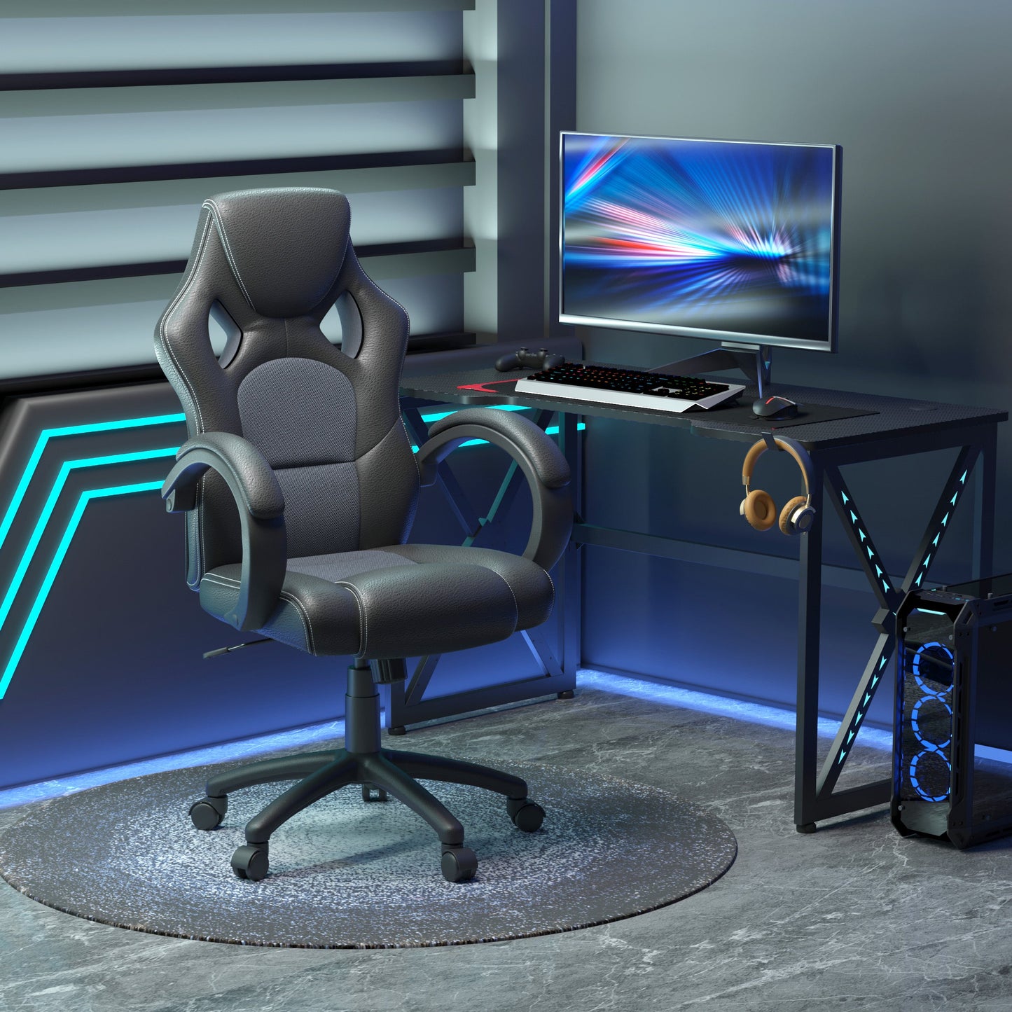 Vinsetto Office Chair Faux Leather Swivel Computer Desk Chair for Home Office with Wheels Armrests Black