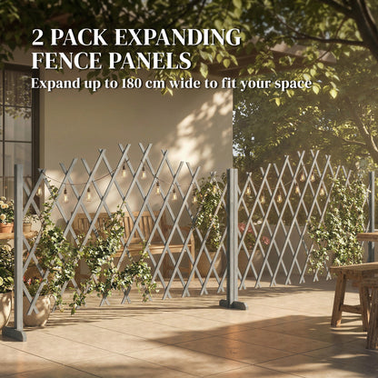 Outsunny 2 Pack Expanding Fence Panels, Wooden Freestanding Garden Fence with Stable Feet, 180 x 30 x 103cm, Dark Grey