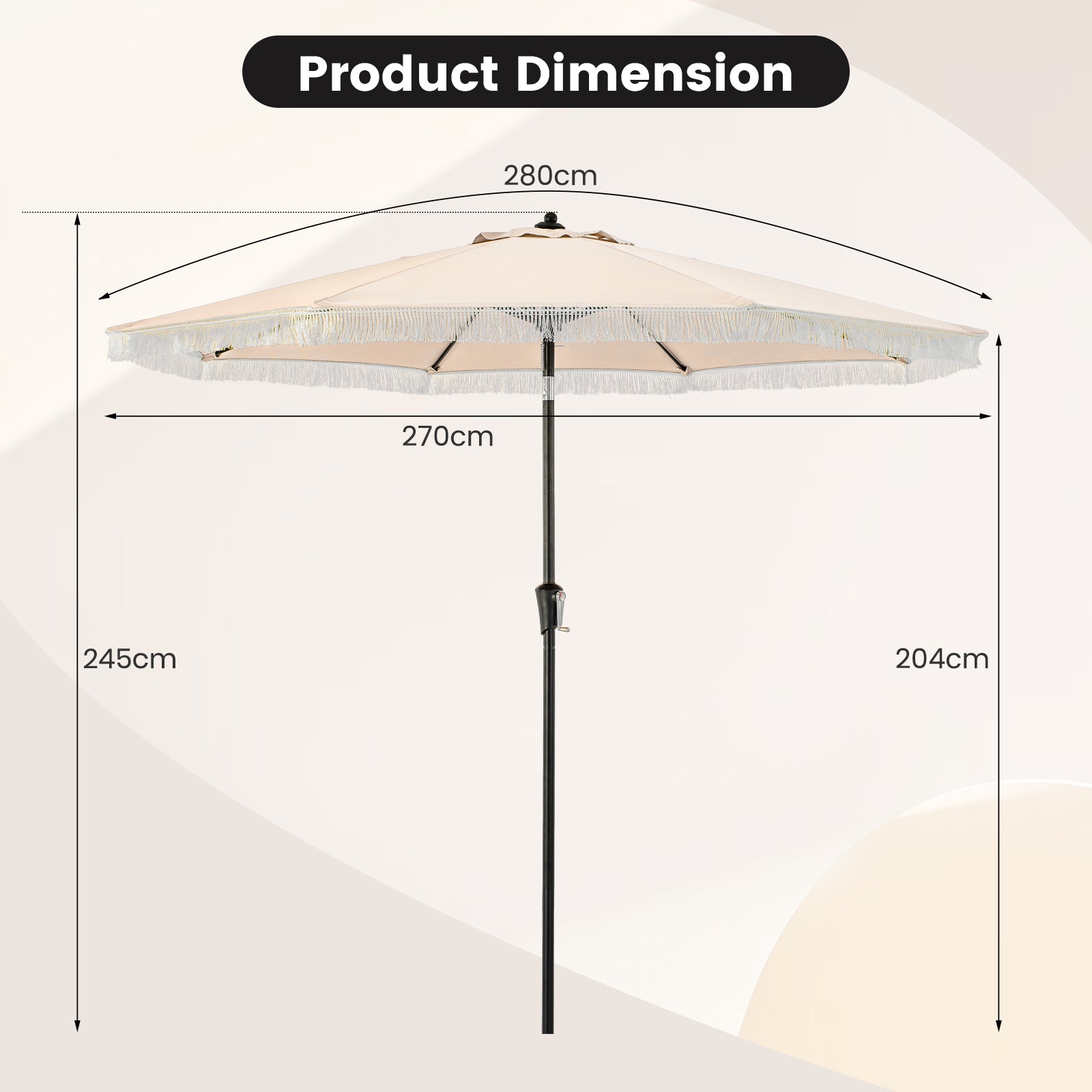 9 FT Patio Umbrella with Fringe Tassel Umbrella with Tilt and Crank-Beige