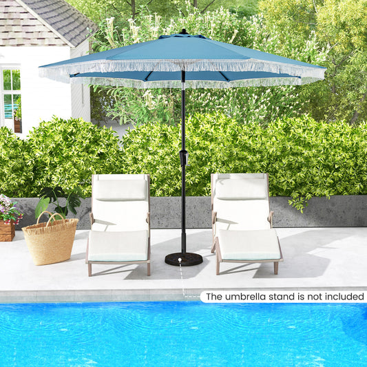 9 FT Patio Umbrella with Fringe Tassel Umbrella with Tilt and Crank-Navy