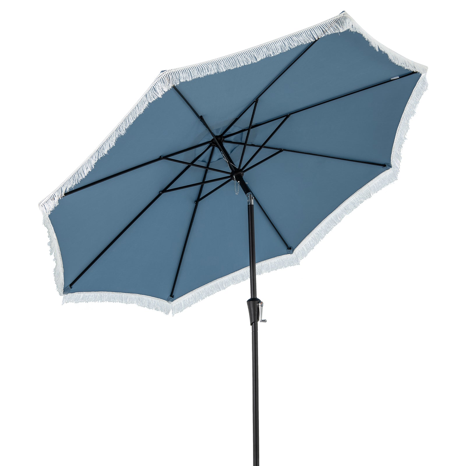 9 FT Patio Umbrella with Fringe Tassel Umbrella with Tilt and Crank-Navy