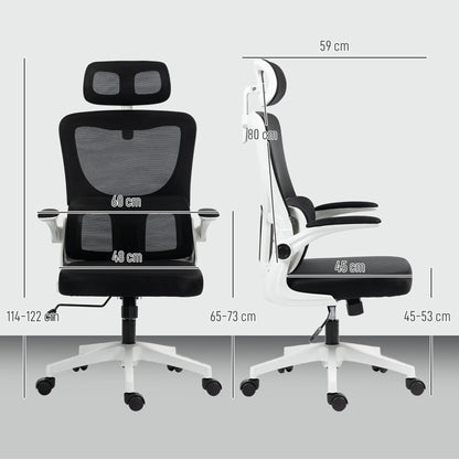 Vinsetto Ergonomic Office Chair, High Back Mesh Computer Desk Chair with Adjustable Headrest and Lumbar Support, Rotatable Armrests, Tilt Function for Home Office, Black