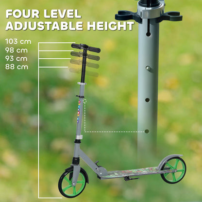 AIYAPLAY Foldable Kids Scooter with Adjustable Handlebar, 200mm Big Wheel, Rear Fender Brake, for Ages 6-12 Years, Green