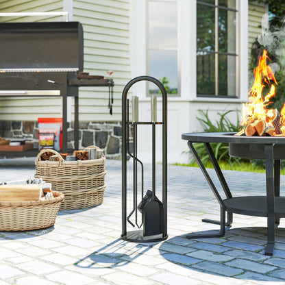 Outsunny 5 Pieces Fireplace Tools Set, Metal Fireplace Accessories Fireside Companion Set with Broom, Shovel, Poker and Bucket, Silver