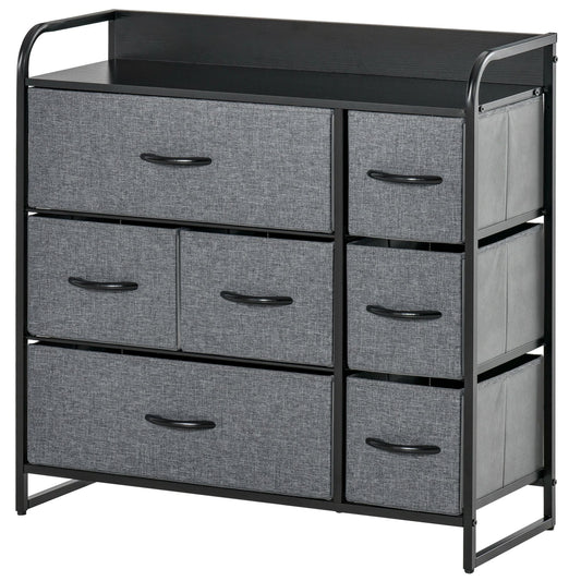 HOMCOM Chest of Drawers with 7 Foldable Drawers, 3-Tier Fabric Bedroom Dresser, Clothes Storage Unit for Bedroom, Living Room, Grey