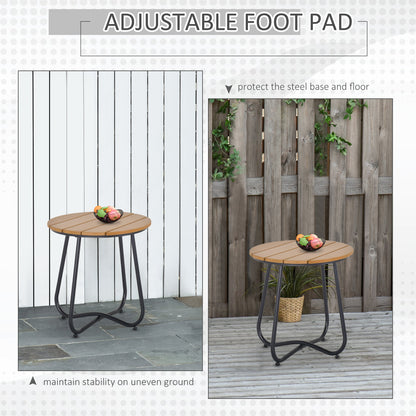 Outsunny Round Outdoor Side Table Adjustable Leg Pads Garden Table 49 x 49 x 48 cm Natural Wood & Black