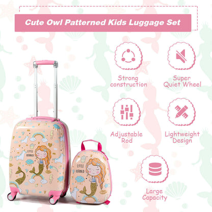 ABS Kids Backpack Luggage Set Children Suitcase Travel Schoo-Pink