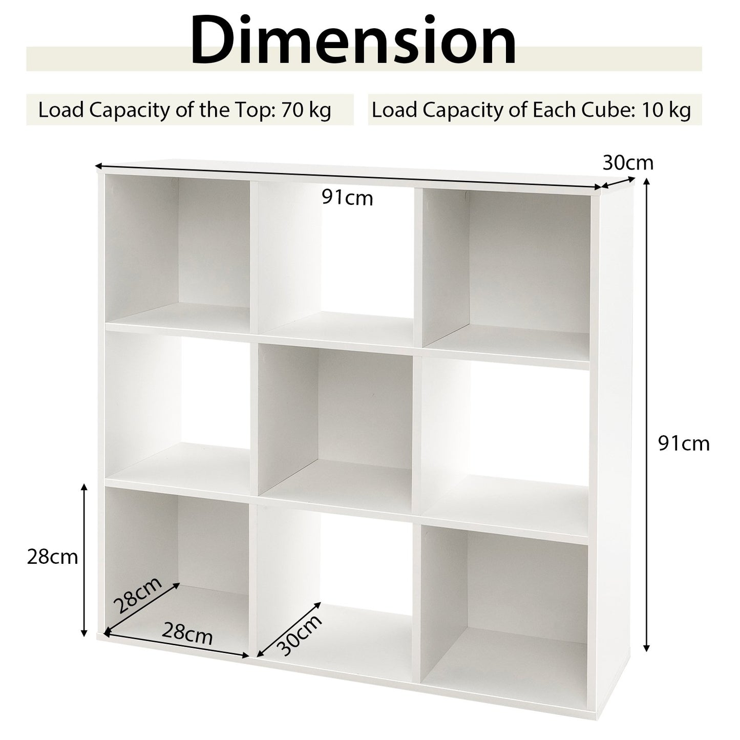 9-Cube Bookshelf with 2 Anti-Tipping Kits Playroom Living Room-White