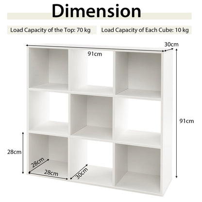 9-Cube Bookshelf with 2 Anti-Tipping Kits Playroom Living Room-White