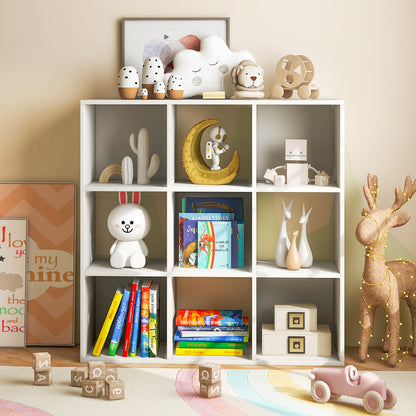 9-Cube Bookshelf with 2 Anti-Tipping Kits Playroom Living Room-White