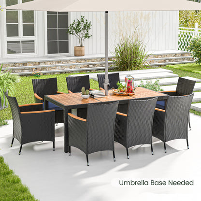 9 PCS Patio Dining Set for 8 Large Conversation Set with Umbrella Hole-Navy