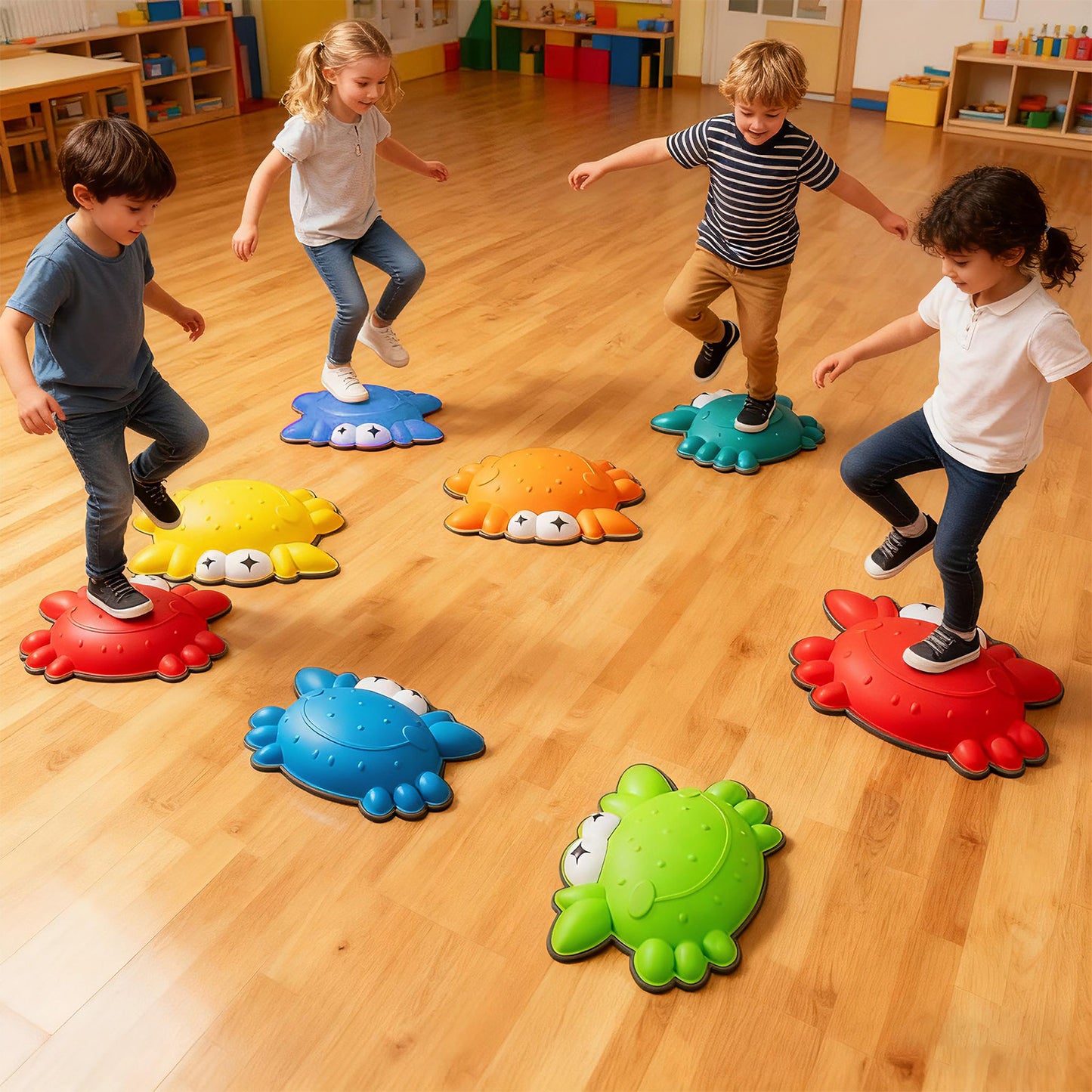9 Pieces Non-Slip Toddler Stepping Stones for Kids Aged 3+-Colourful