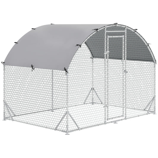 PawHut Walk In Chicken Run Galvanised Chicken Coop Hen Poultry House Cage Pet Playpen Garden with Water-Resist Cover, 2.8 x 1.9 x 2m
