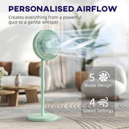 HOMCOM 40 cm Standing Fan, Cooling Floor Fan with 80Â° Oscillating, Adjustable Tilt and Height, 4 Speed, Remote Control, Green