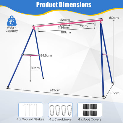 A-Frame Swing Stand for 2 Swings with Ground Stakes and Carabiners Heavy Duty-Blue