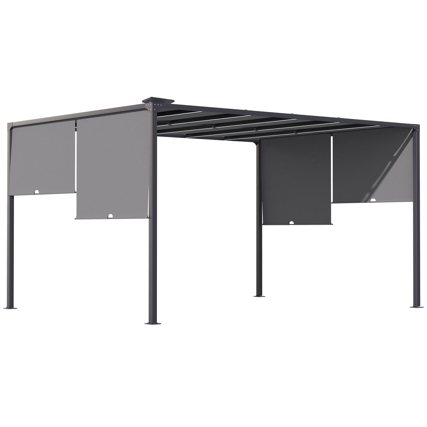 Outsunny 3(m) x 4m Metal Pergola with LED Lights, Outdoor Garden Pergola with Sliding Roof, Solar Powered, for BBQ,√Ç Lawn, Dark Grey
