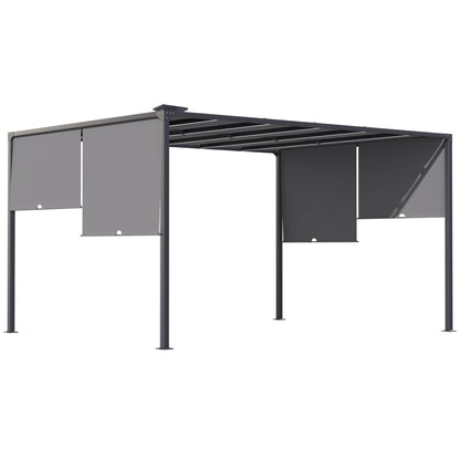 Outsunny 3(m) x 4m Metal Pergola with LED Lights, Outdoor Garden Pergola with Sliding Roof, Solar Powered, for BBQ,√Ç Lawn, Dark Grey