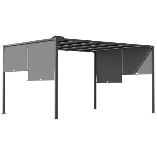 Outsunny 3(m) x 4m Metal Pergola with LED Lights, Outdoor Garden Pergola with Sliding Roof, Solar Powered, for BBQ,√Ç Lawn, Dark Grey