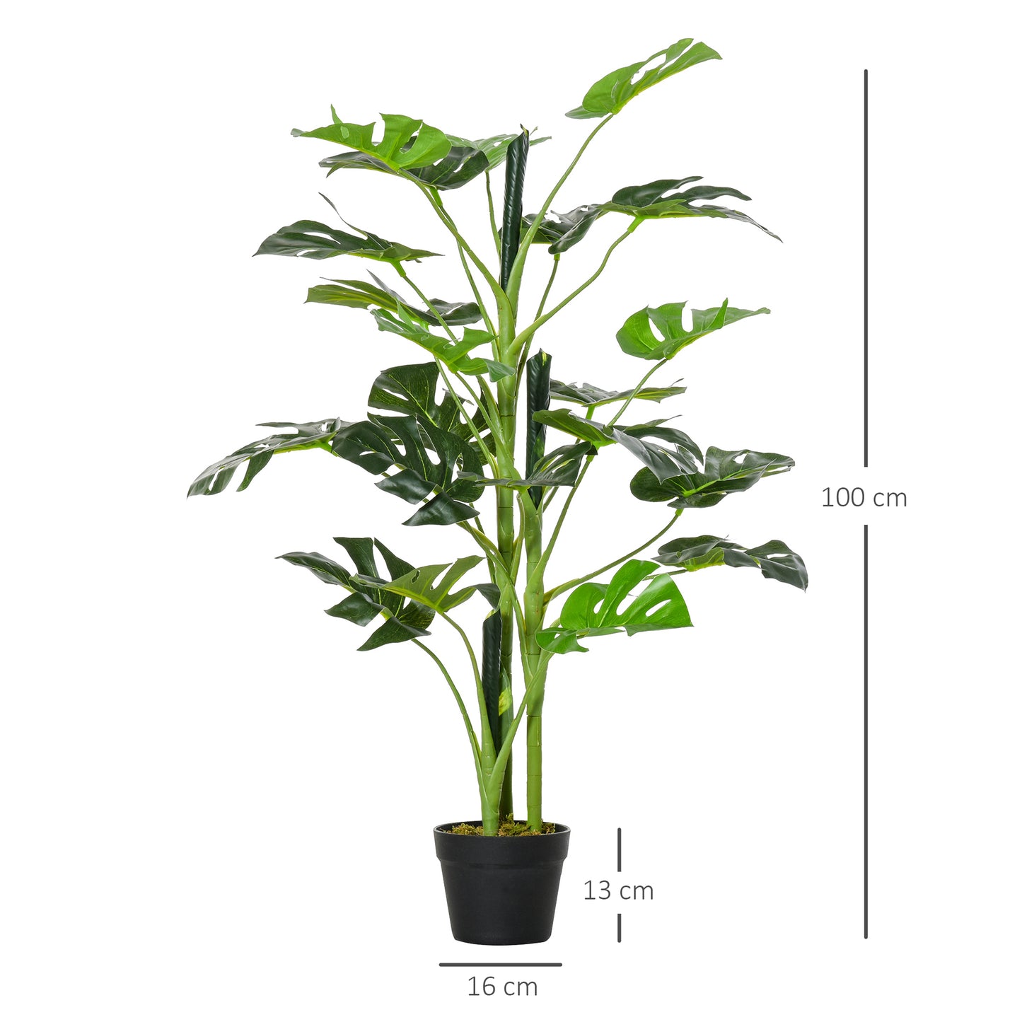 Outsunny 100cm/3.3FT Artificial Monstera Tree Decorative Cheese Plant 21 Leaves with Nursery Pot, Fake Tropical Palm Tree for Indoor DÃ©cor