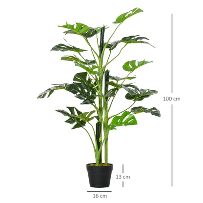 Outsunny 100cm/3.3FT Artificial Monstera Tree Decorative Cheese Plant 21 Leaves with Nursery Pot, Fake Tropical Palm Tree for Indoor DÃ©cor