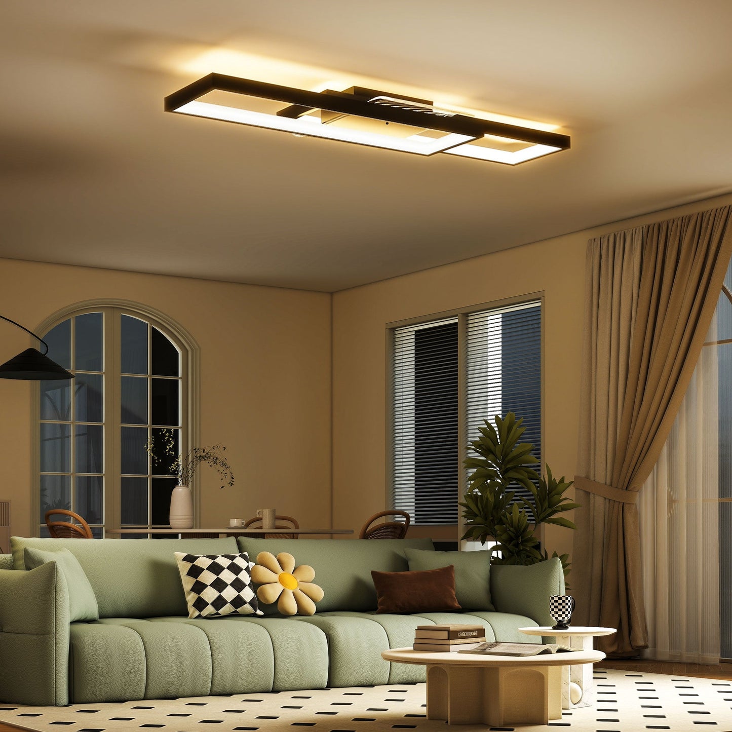 HOMCOM LED Ceiling Light, Modern Dimmable Ceiling Light with Wall Switch & Remote Control, Flush Mount Ceiling Lamp with 3000-6000K Colour Temperatures for Living Room, Bedroom, Black