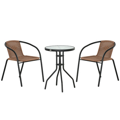 Outsunny 3 Pieces Rattan Bistro Set - Brown