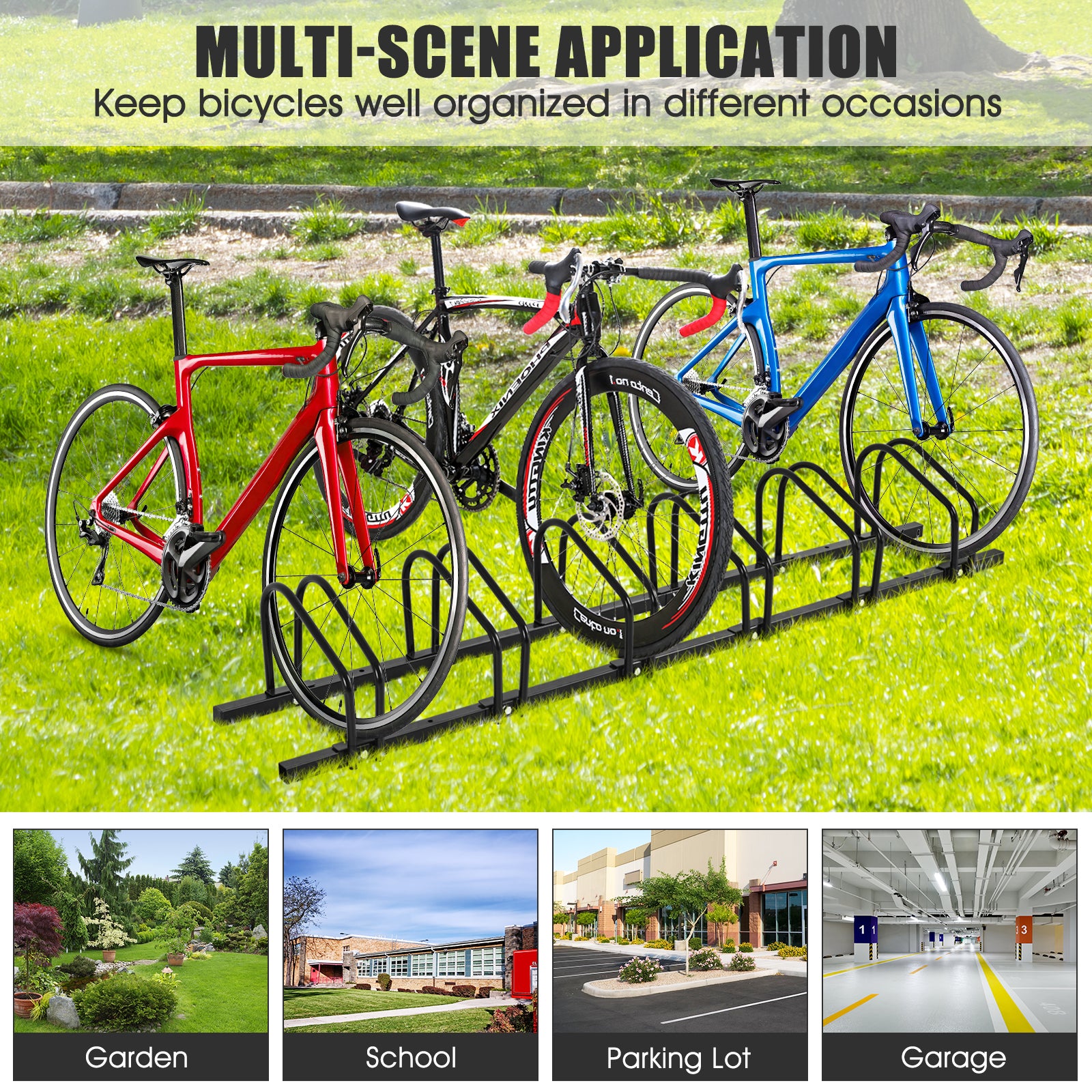 6-Bike Steel Bike Rack for Child BMX Road and Mountain Bikes-Black