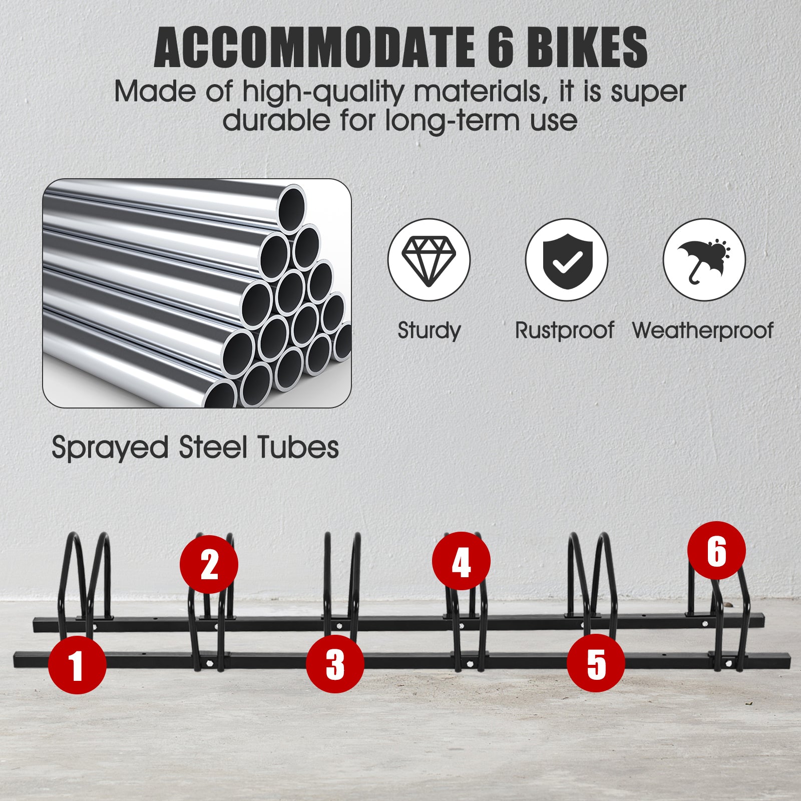6-Bike Steel Bike Rack for Child BMX Road and Mountain Bikes-Black