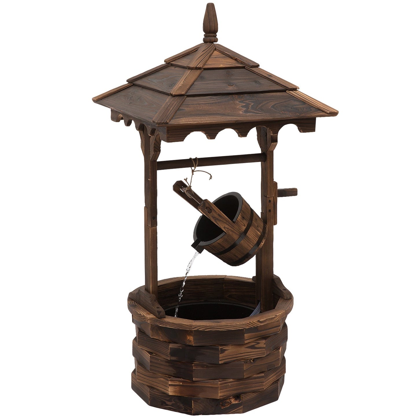 Outsunny Wooden Garden Wishing Well Fountain Barrel Waterfall Rustic Wood with Pump Garden Decor Ornament