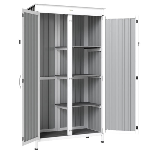 Outsunny Outdoor Storage Cabinet with Removable Shelves, Garden Tool Shed with Asphalt Roof, White and Black