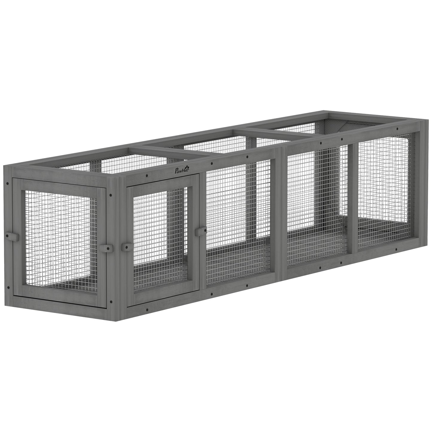 PawHut Outdoor Cat Tunnel, Wooden Play Cat Enclosure, Extendable Pet Run with 3 Doors, for Indoor and Outdoor Use, Grey