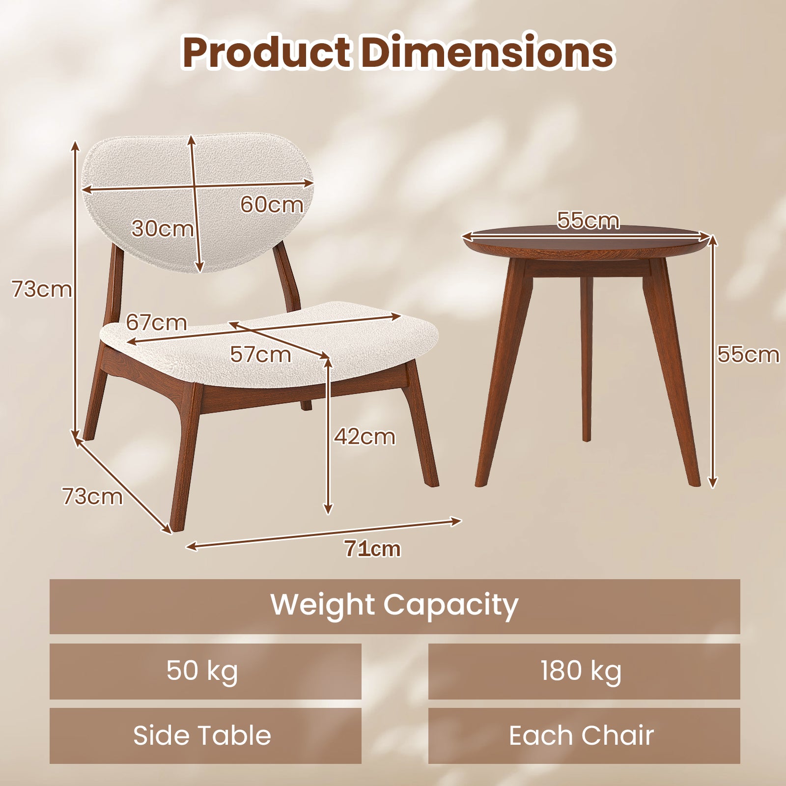 Accent Chairs Set of 2 with Side Table for Bedroom Waiting Room-Beige