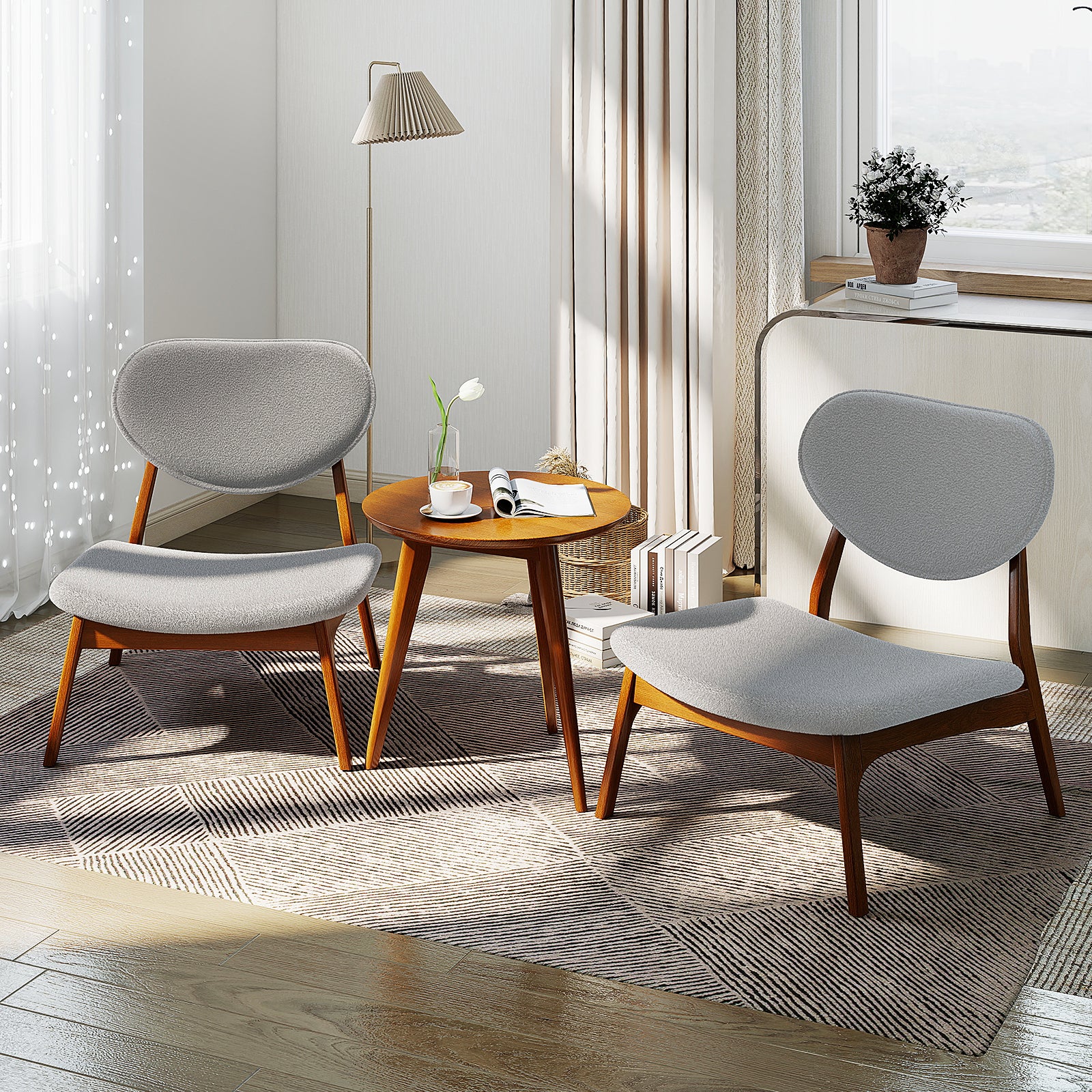 Accent Chairs Set of 2 with Side Table for Bedroom Waiting Room-Grey